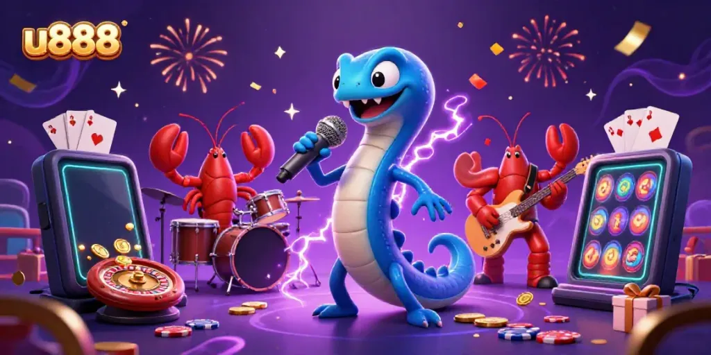 Celebrate big wins at u888 with a DJ electric eel, lobster drummer, and seahorse guitarist in a lively underwater casino.