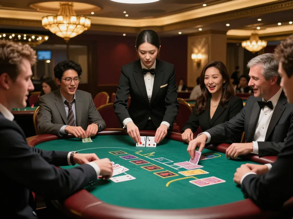 Engaged players aiming for a 33 win at a blackjack table in an upscale casino