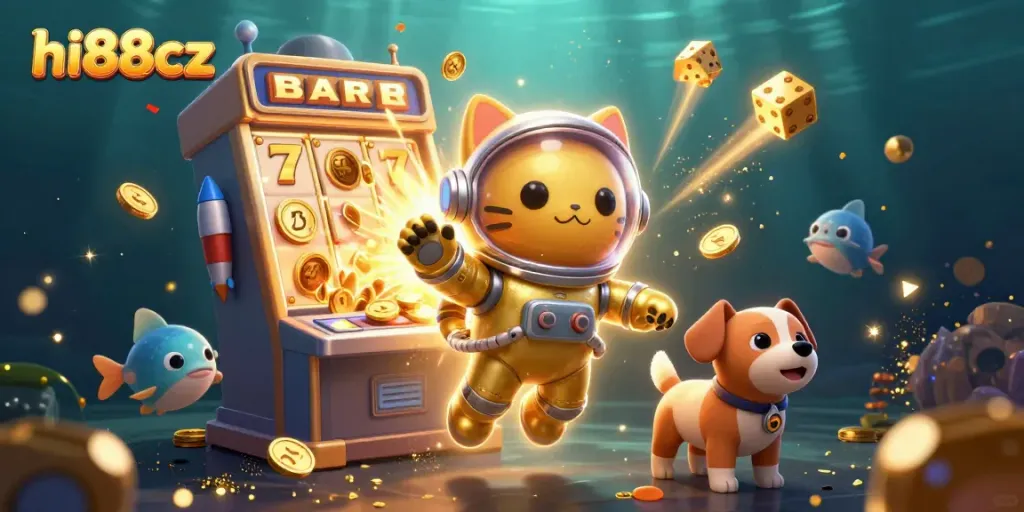 hi88cz explores thrilling casino adventures with a golden astronaut cat and dynamic gaming elements