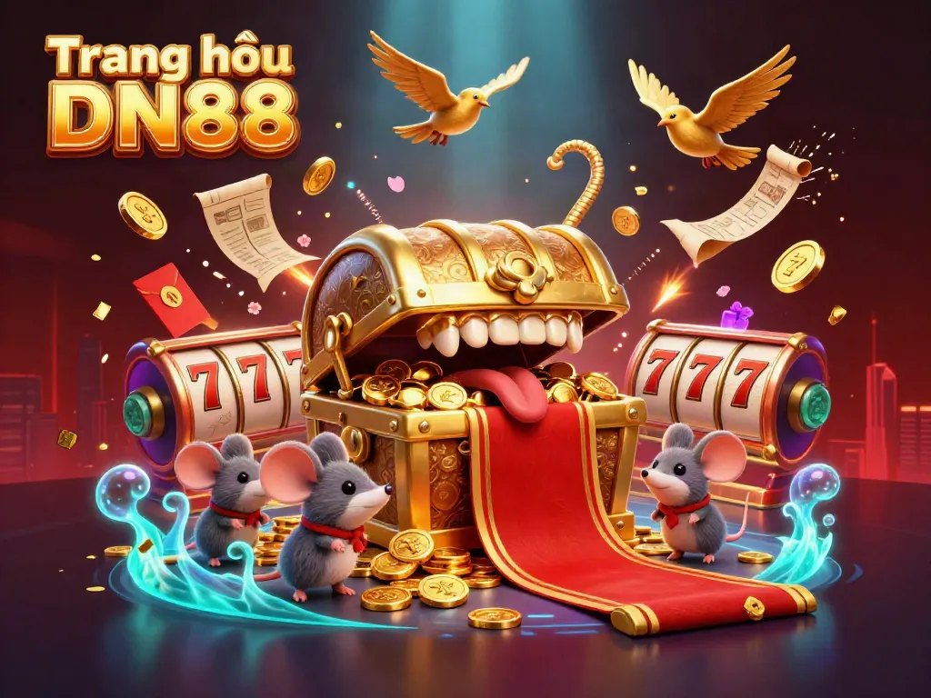 Experience excitement at Trang chủ DN88 with dynamic slot reels and treasure chest elements.