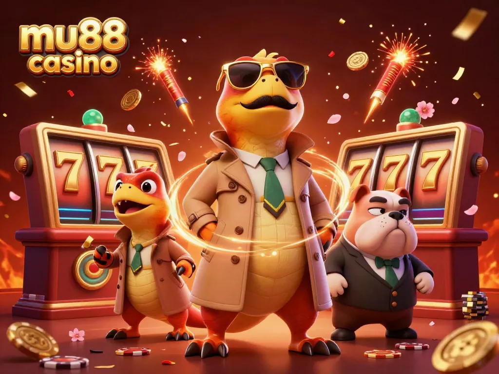Engage with the vibrant atmosphere of mu88 casino as cartoon raptors enter a VIP lounge.
