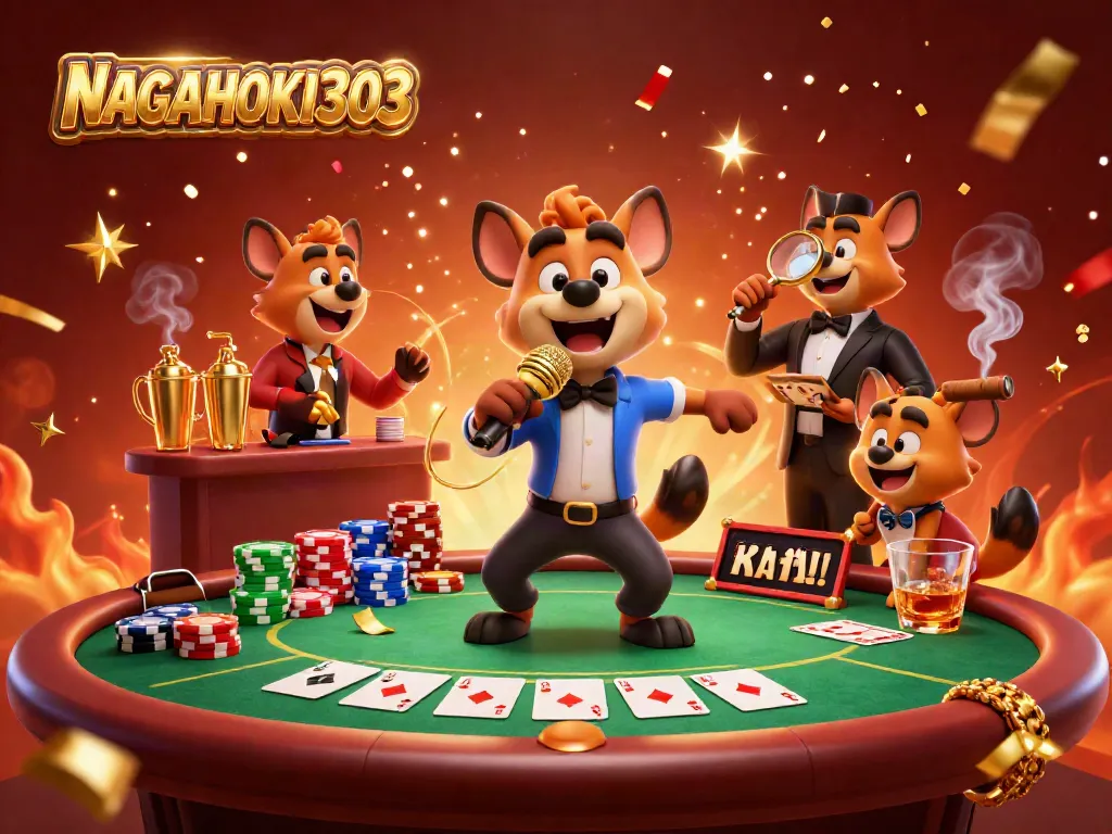 NAGAHOKI303 hyena casino club illustration with comedian, bartender, and bouncer in action