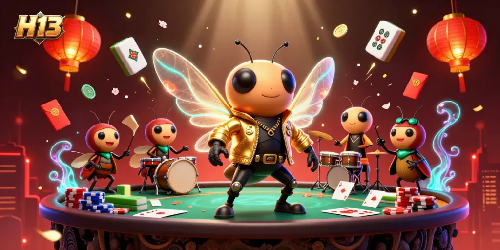 Engage in thrilling poker action with H13's vibrant casino scene featuring lively characters and dynamic game elements.