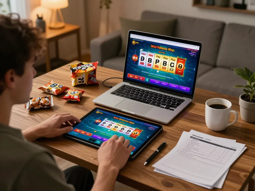 IDNSCORE platform offers engaging gameplay with PG Soft Wild Mahjong Ways in a cozy home gaming setup.