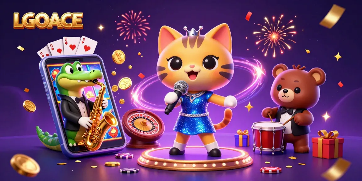 LGOACE brings excitement with 3D jazz-singer cat and band in a vibrant casino scene.