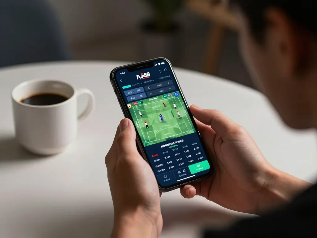 Engaged user placing bets on Fun88 mobile app, showcasing dynamic sports betting action