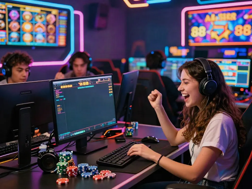 Pengguna slot88 menikmati pengalaman bermain slot online dalam suasana penuh warna dan keceriaan.