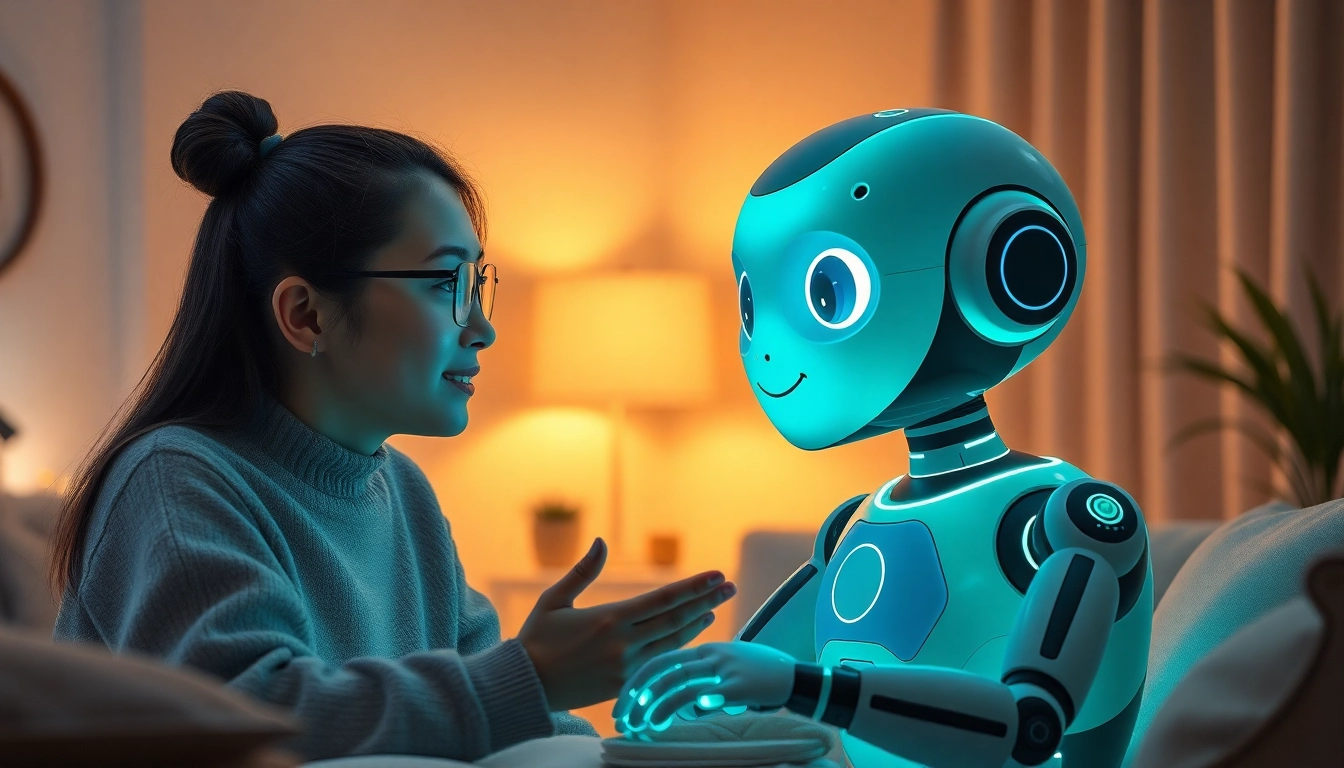 Experience emotional support with crush on ai, showcasing a user-friendly AI character in a modern setting.