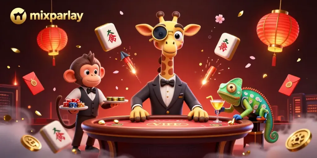 Gambaran menarik mixparlay dengan jerapah penjudi dan bartender di kasino