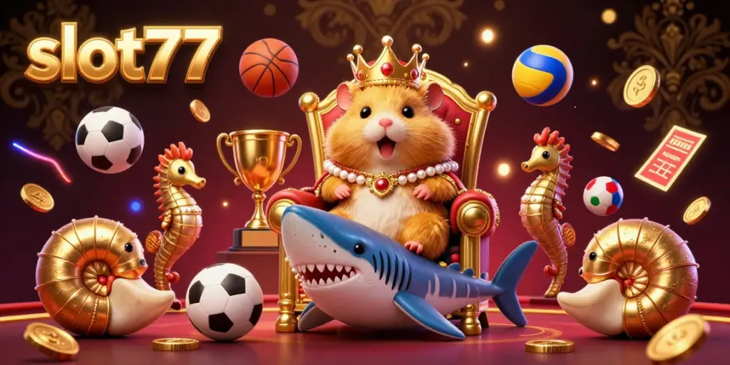 Slot77 membawa keberuntungan dengan hamster raja emas dan elemen permainan kasino yang mengesankan.