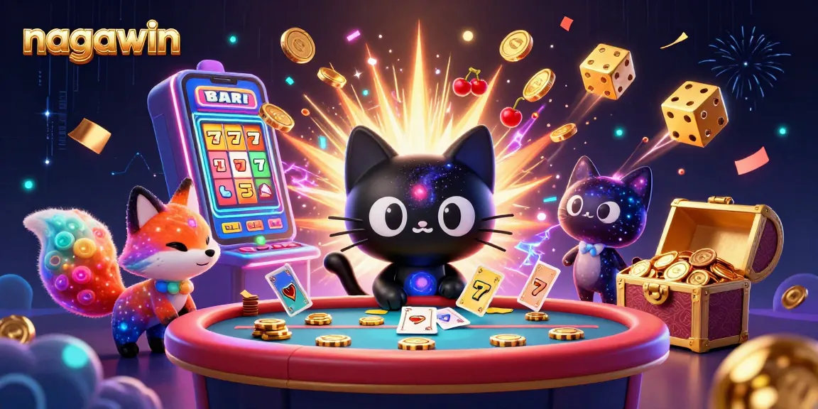 Experience nagawin's vibrant casino charm with a 3D black hole cat and galaxy-themed gaming elements.