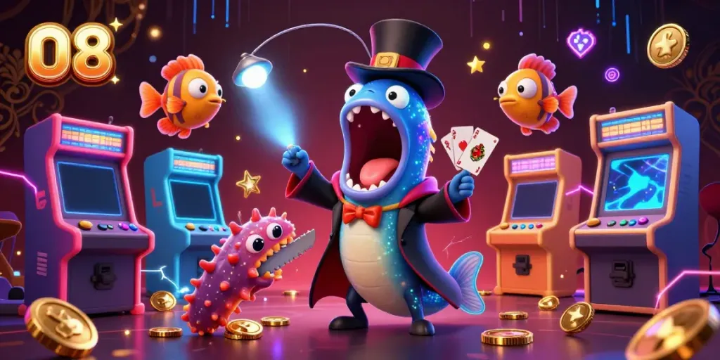 O8 showcases a magical underwater casino scene featuring a gulper eel performing card tricks.