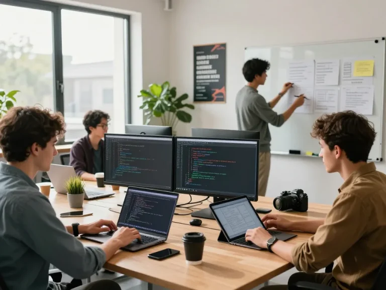Engaging workspace with developers utilizing crush ai for innovative coding.