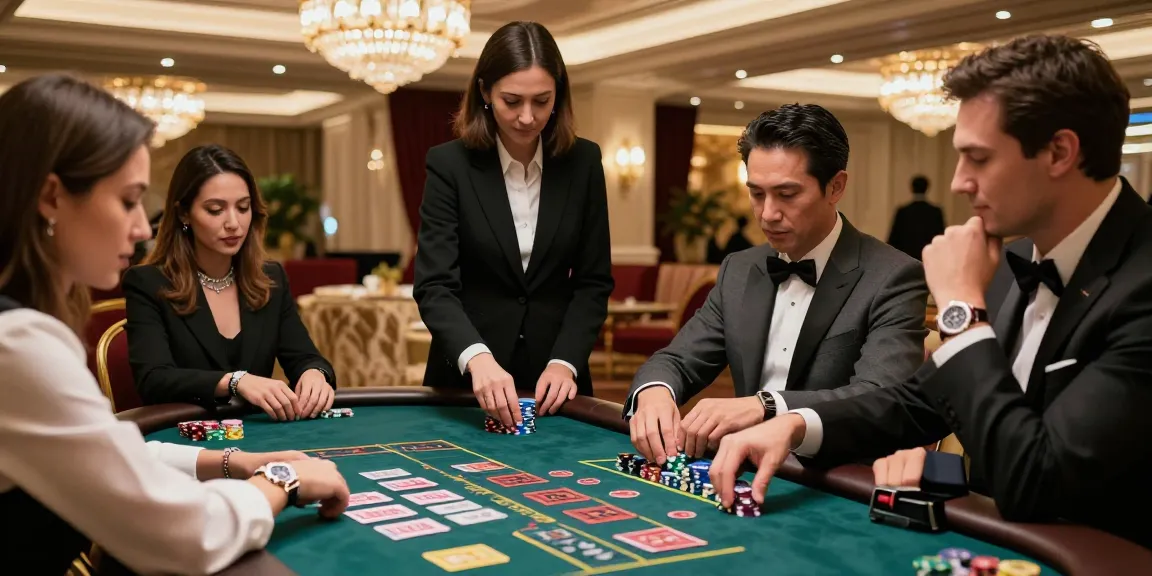 LUXURY777 dalam suasana kasino mewah dengan pemain bersemangat dan dealer elegan.