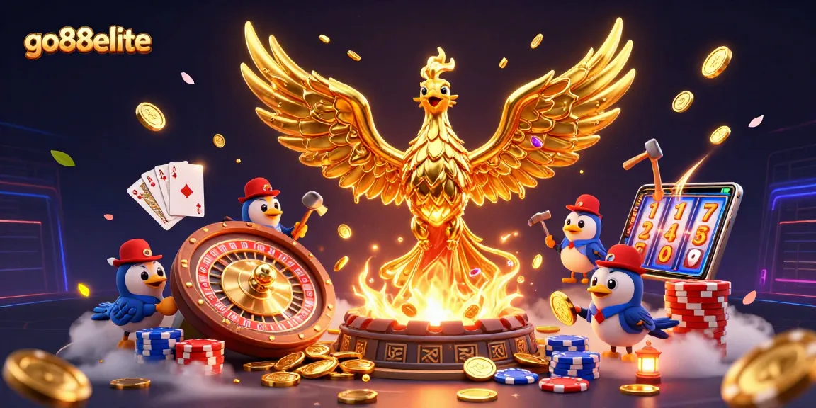 Experience the thrill of gaming with go88elite, featuring a stunning golden phoenix and casino elements.