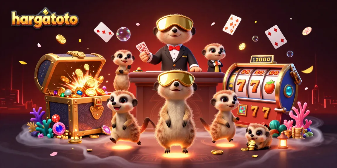 hargatoto meerkats managing a vibrant casino scene with gold coins and glowing underwater elements