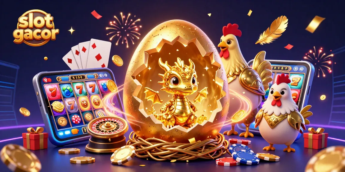 Menang besar dengan slot gacor di kasino, menyaksikan naga emas terbang di atas chip poker.