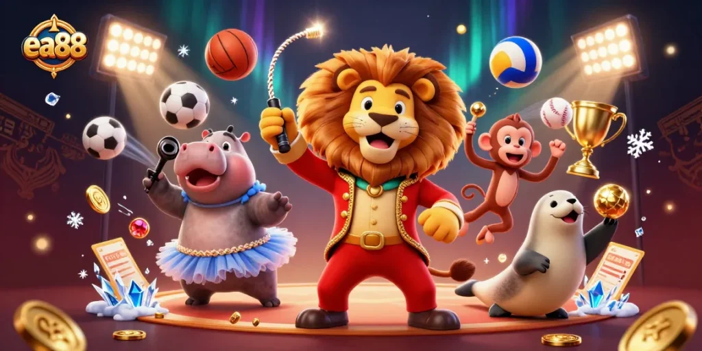 ea88 elevates the thrill with vibrant circus acts, sports elements, and dazzling game dynamics.