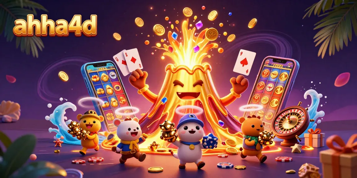 Win big with ahha4d as a golden volcano erupts treasure in a vibrant casino scene.