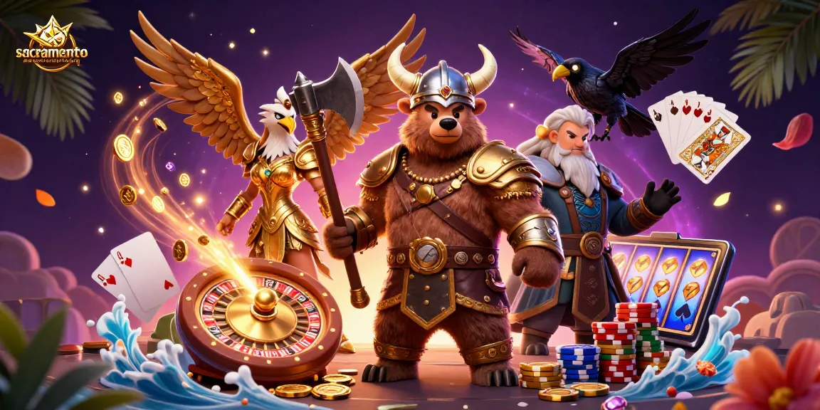 Play slots with sacramentobathtubrefinishing as Viking characters battle for winnings in an exciting casino scene.