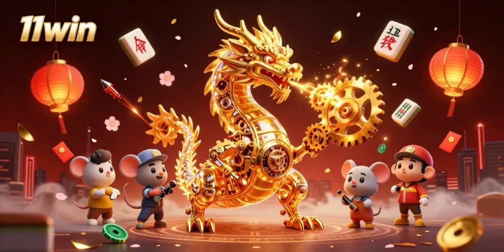 Experience thrilling action in 11win's dazzling 3D casino with vibrant golden elements and dynamic gaming features.