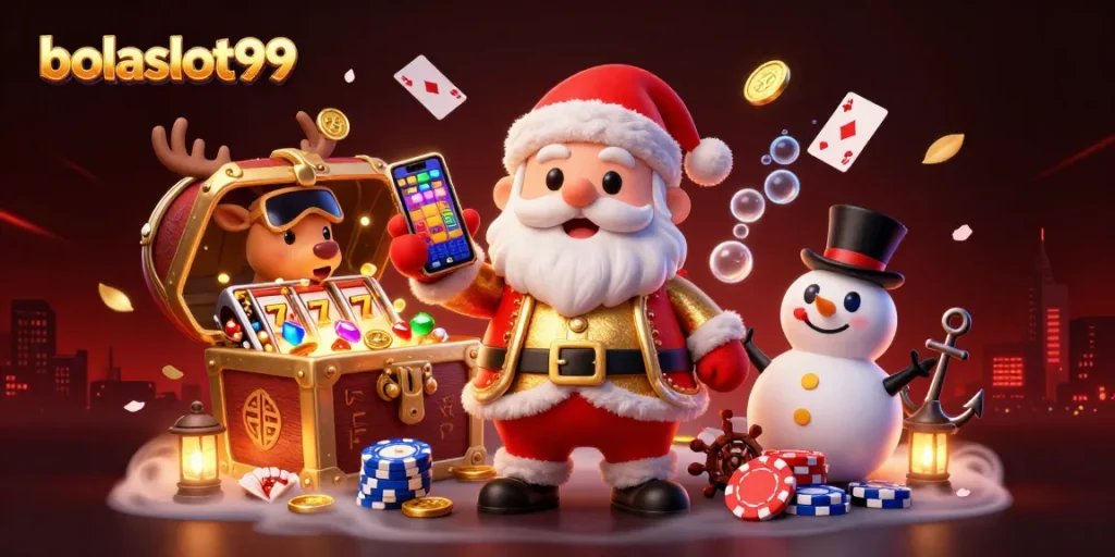 Experience the festive thrill of bolaslot99 with Santa, reindeer, and poker-themed gems!