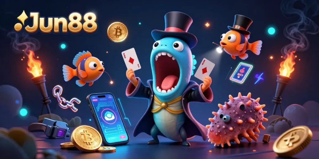 Experience thrilling gameplay at Jun88 with engaging characters showcasing magic and excitement in a vibrant casino environment.