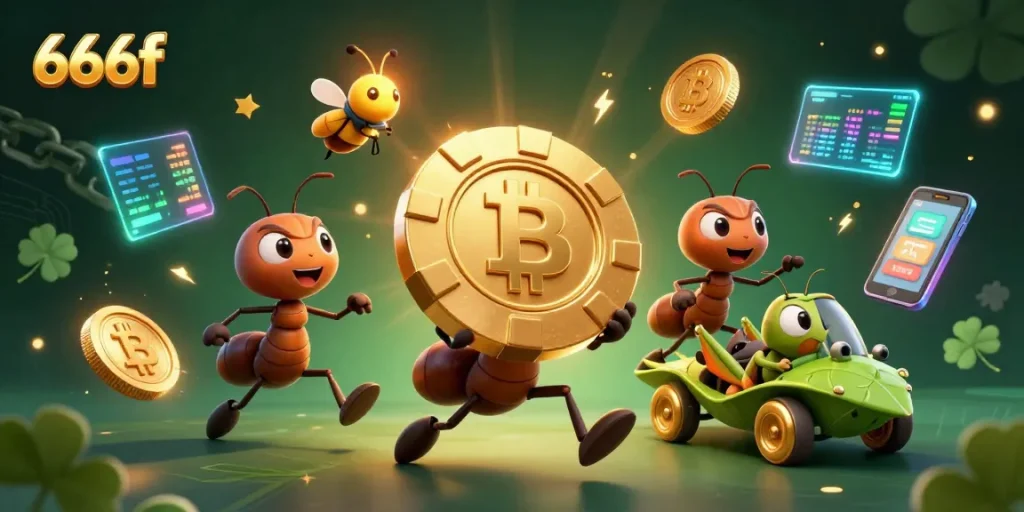 Engage in thrilling gameplay experiences at 666f with our 3D cartoon heist featuring ants and crypto coins.