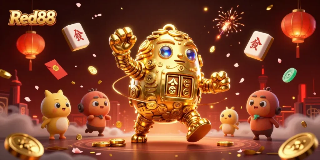 Experience thrilling gaming action at Red88 with our dynamic 3D illustration of casino excitement!